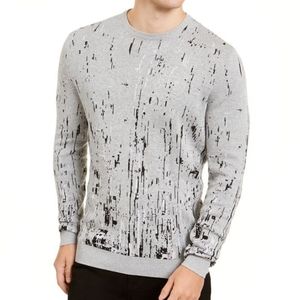 ALFANI sizeL 100% Cotton Men's Paint Splattered Light Weight Light Gray Sweater